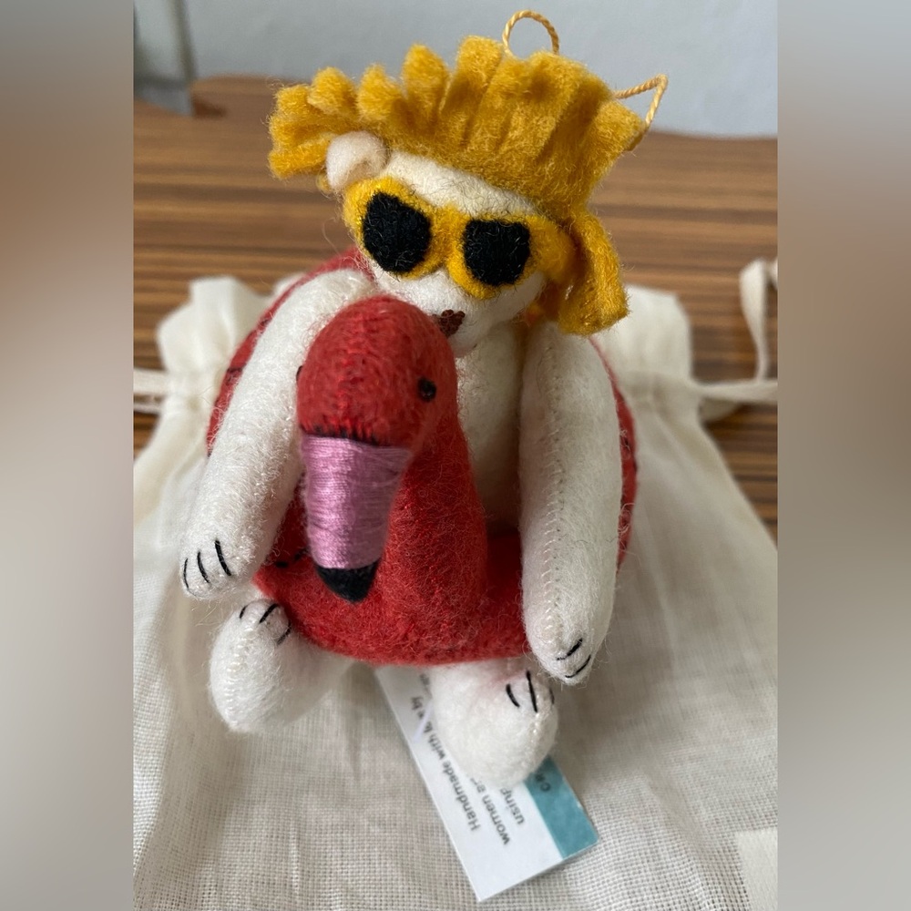 Cute Felted Bear with Flamingo Float